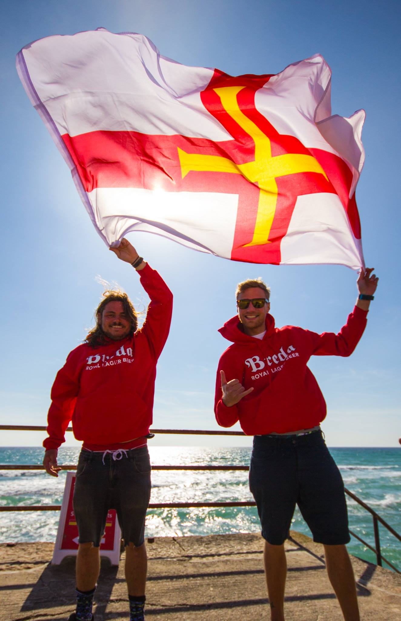 Jake Warr and Johnny Wallbridge flying the flag for Guernsey in the surfing Muratti