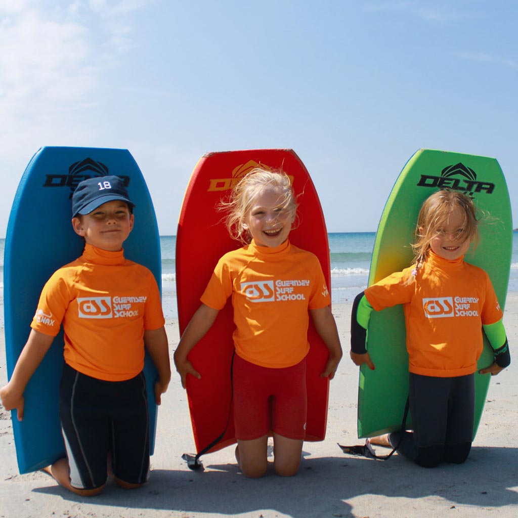 ocean confidenace for young children with bodyboard lessons by the Guernsey Surf School